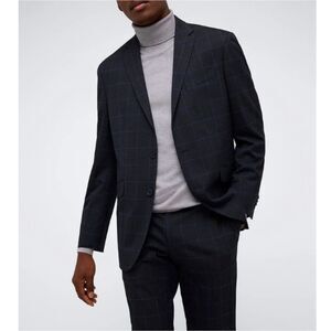 Kenneth Cole Men's Slim Fit Suit Jacket Size 37R Dark Blue Windowpane Stretch